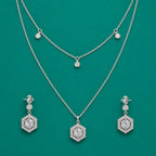 Hexagon Crystal Layered Necklace & Stud Set