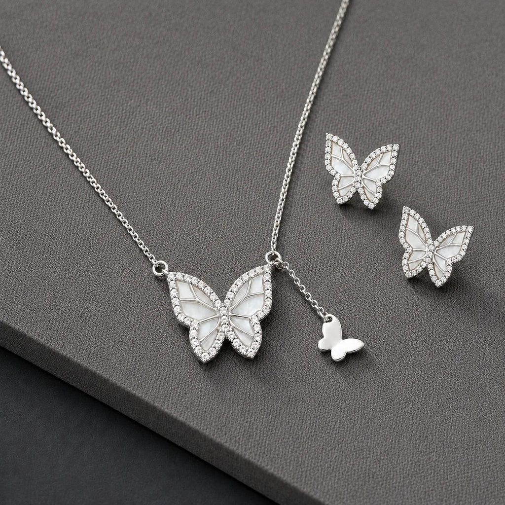 Butterfly Pendant Necklace & Stud Set