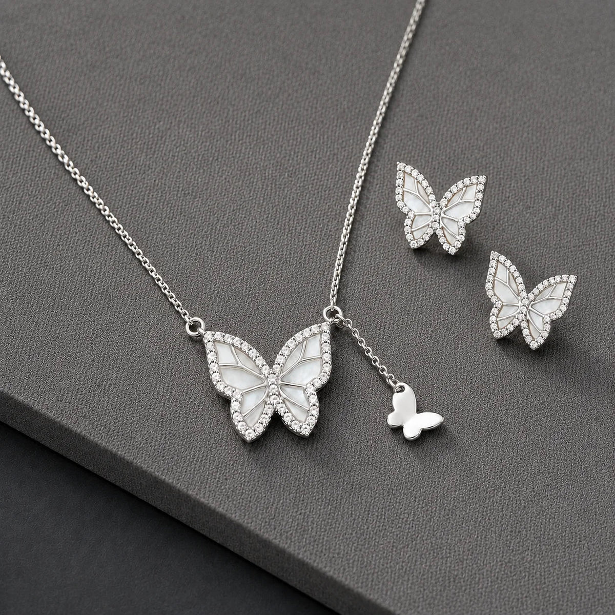 Butterfly Pendant Necklace & Stud Set