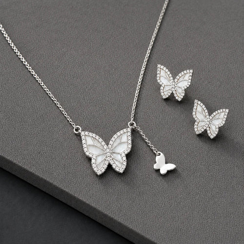 Butterfly Pendant Necklace & Stud Set