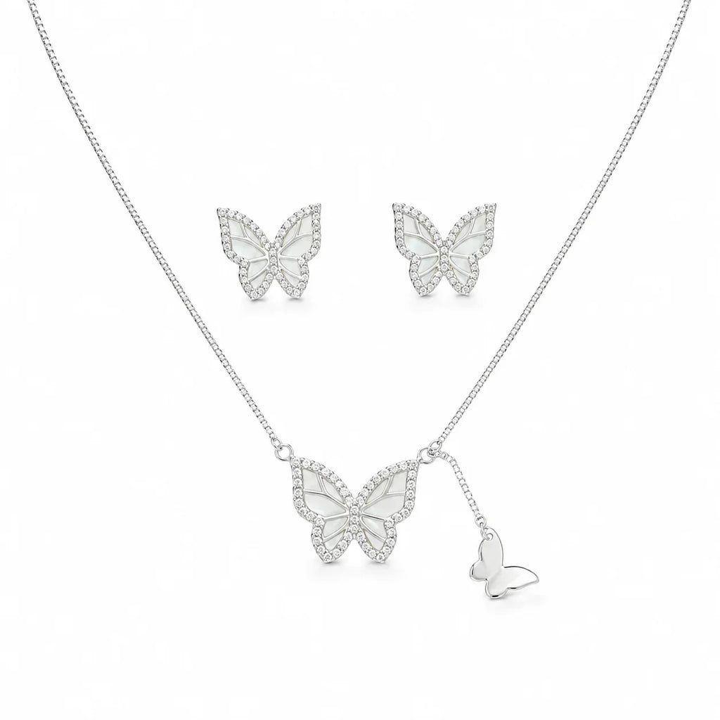 Butterfly Pendant Necklace & Stud Set
