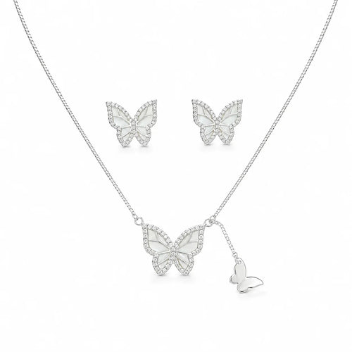 Butterfly Pendant Necklace & Stud Set