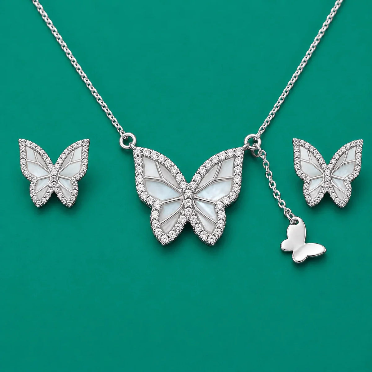 Butterfly Pendant Necklace & Stud Set