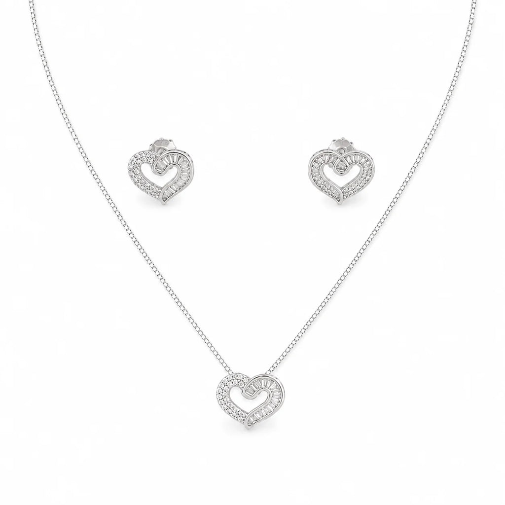 Interlocking Heart Necklace & Stud Set