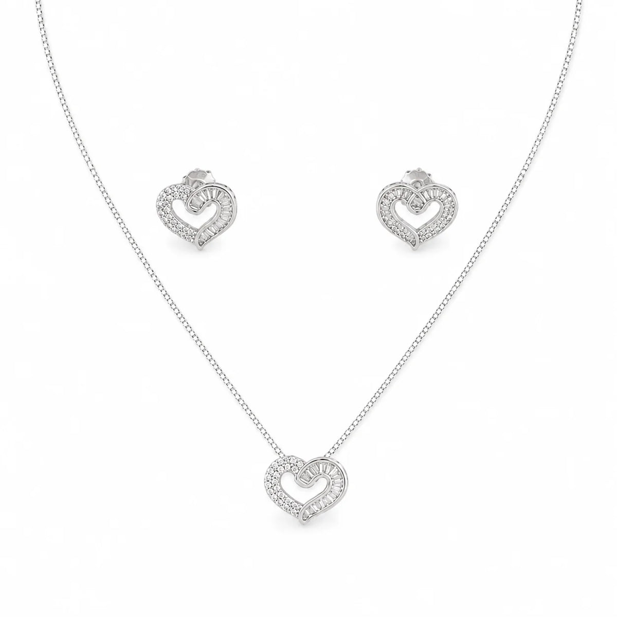 Interlocking Heart Necklace & Stud Set