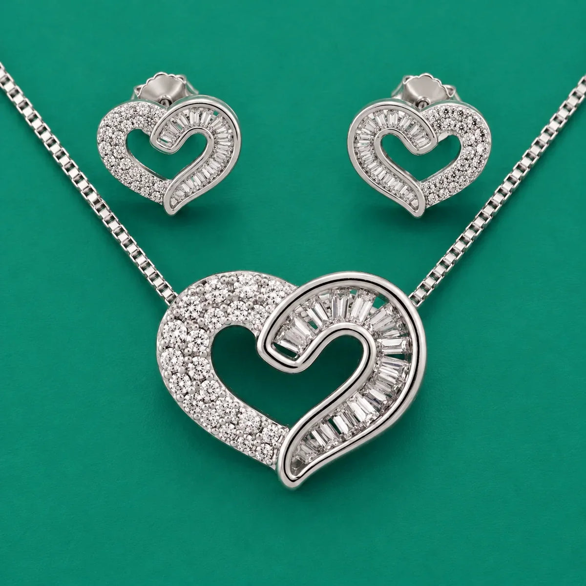 Interlocking Heart Necklace & Stud Set