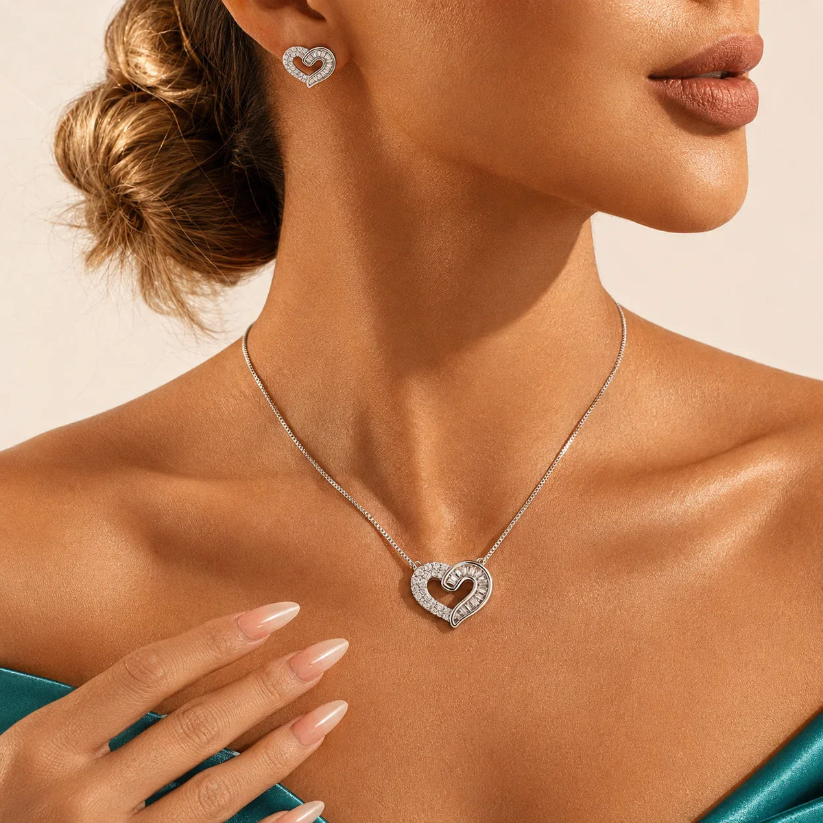 Interlocking Heart Necklace & Stud Set
