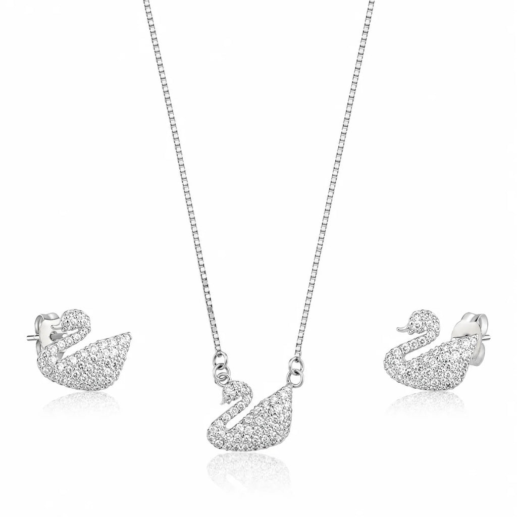 Swan Pendant Necklace & Stud Set
