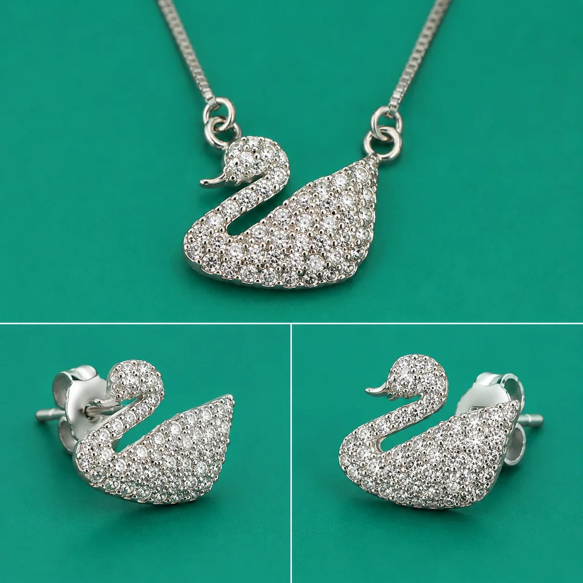 Swan Pendant Necklace & Stud Set