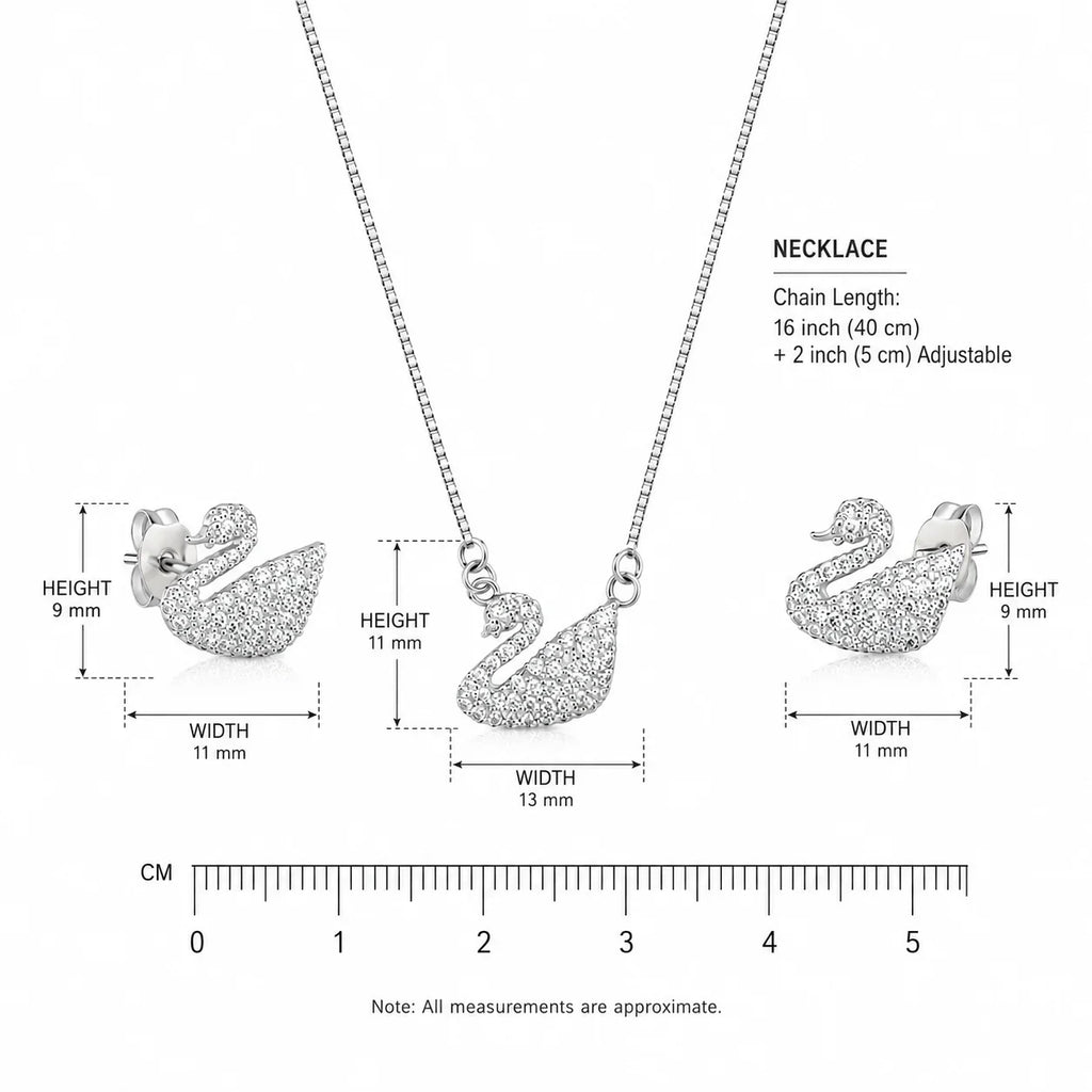 Swan Pendant Necklace & Stud Set
