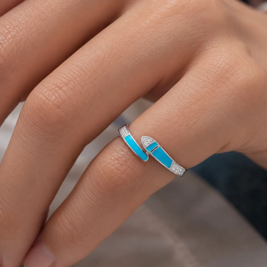 Turquoise Enamel Open Ring