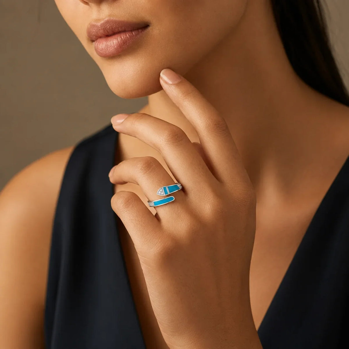 Turquoise Enamel Open Ring