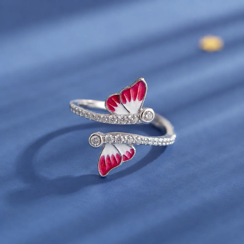 Red Enamel Butterfly Ring