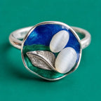 Blue & Green Enamel Nature Motif Statement Ring