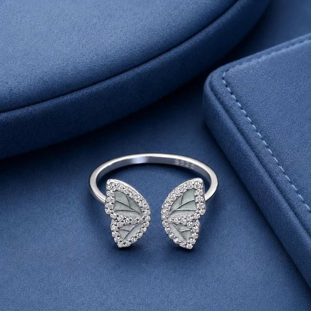 Double Leaf Crystal Adjustable Ring