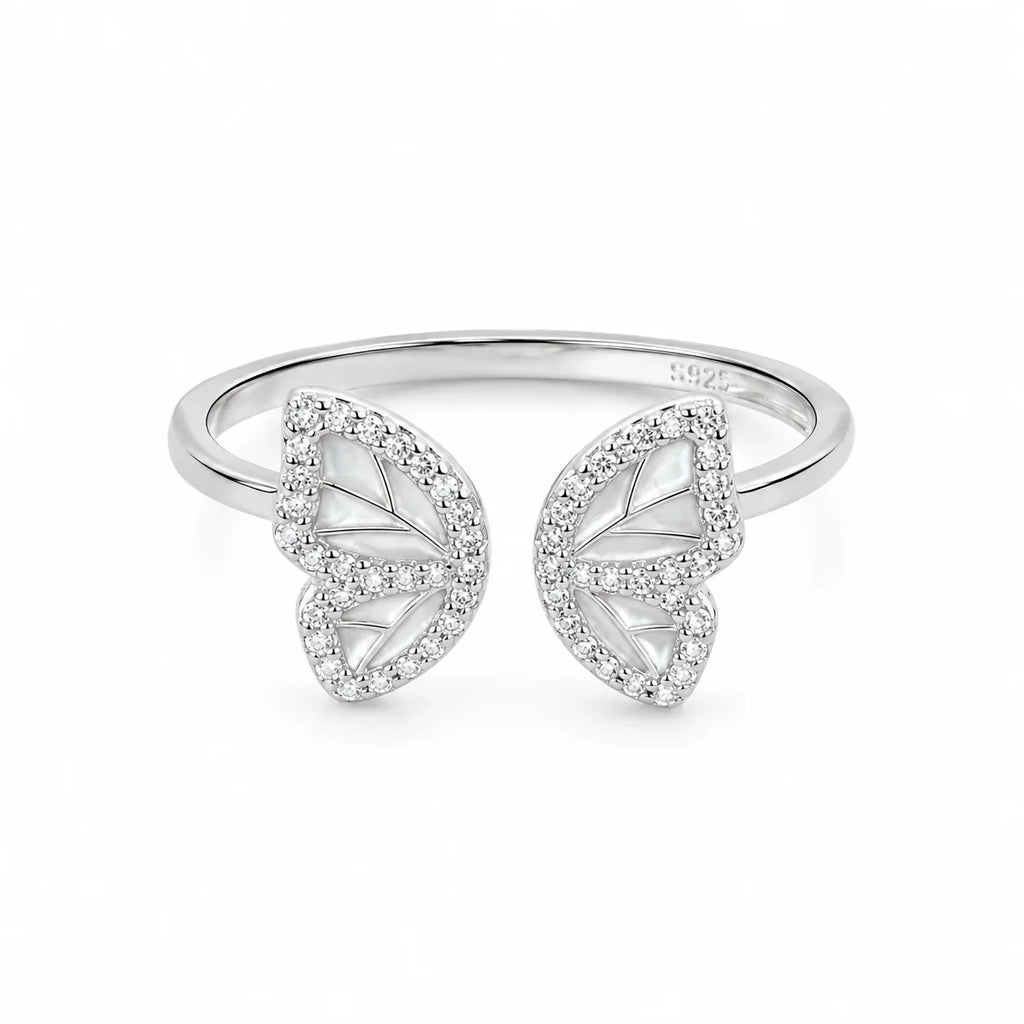 Double Leaf Crystal Adjustable Ring