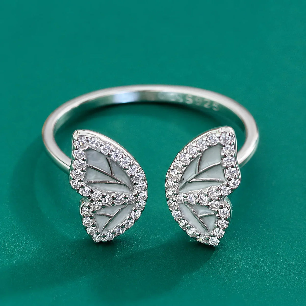 Double Leaf Crystal Adjustable Ring