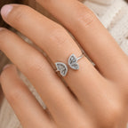 Double Leaf Crystal Adjustable Ring