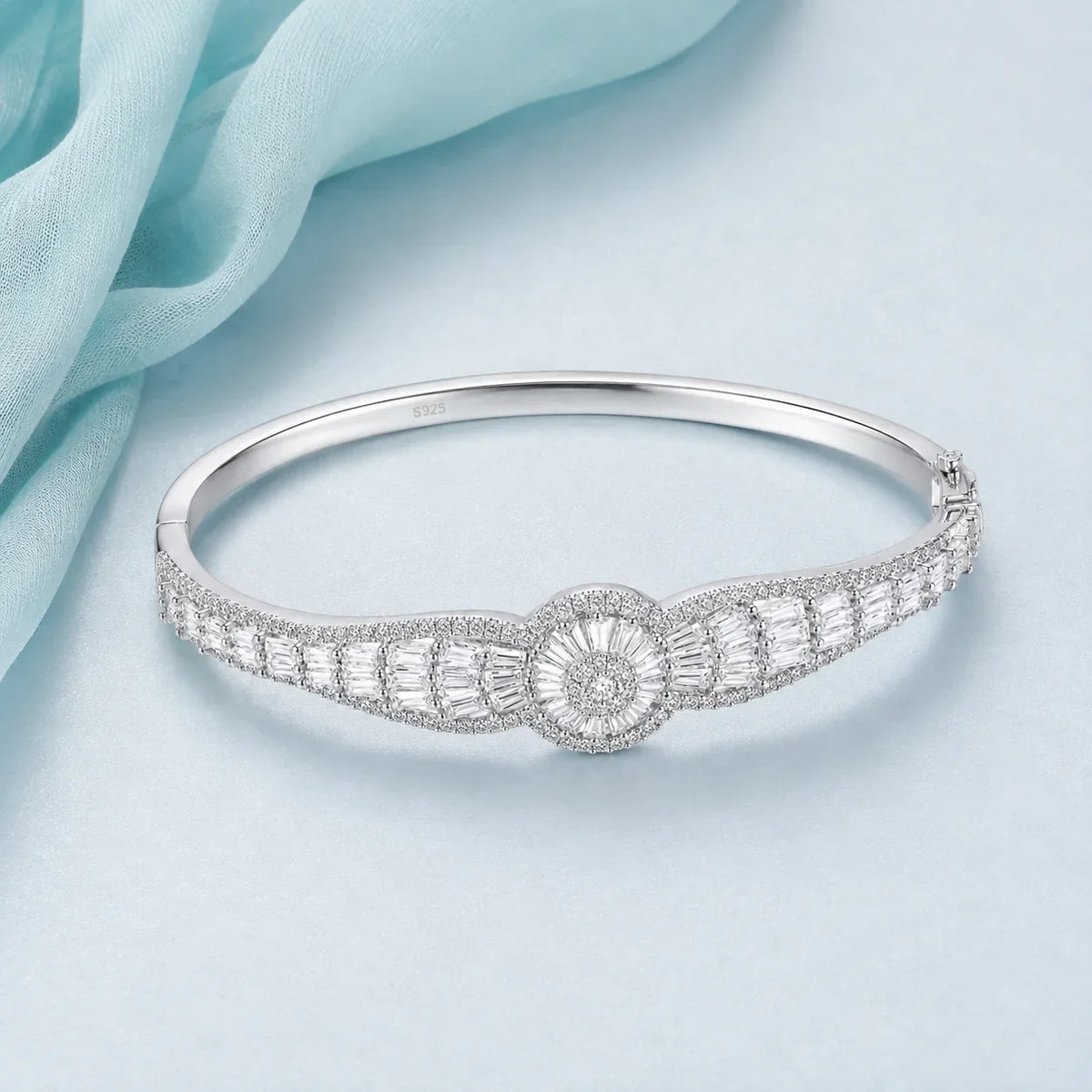 Floral Baguette Bangle Bracelet