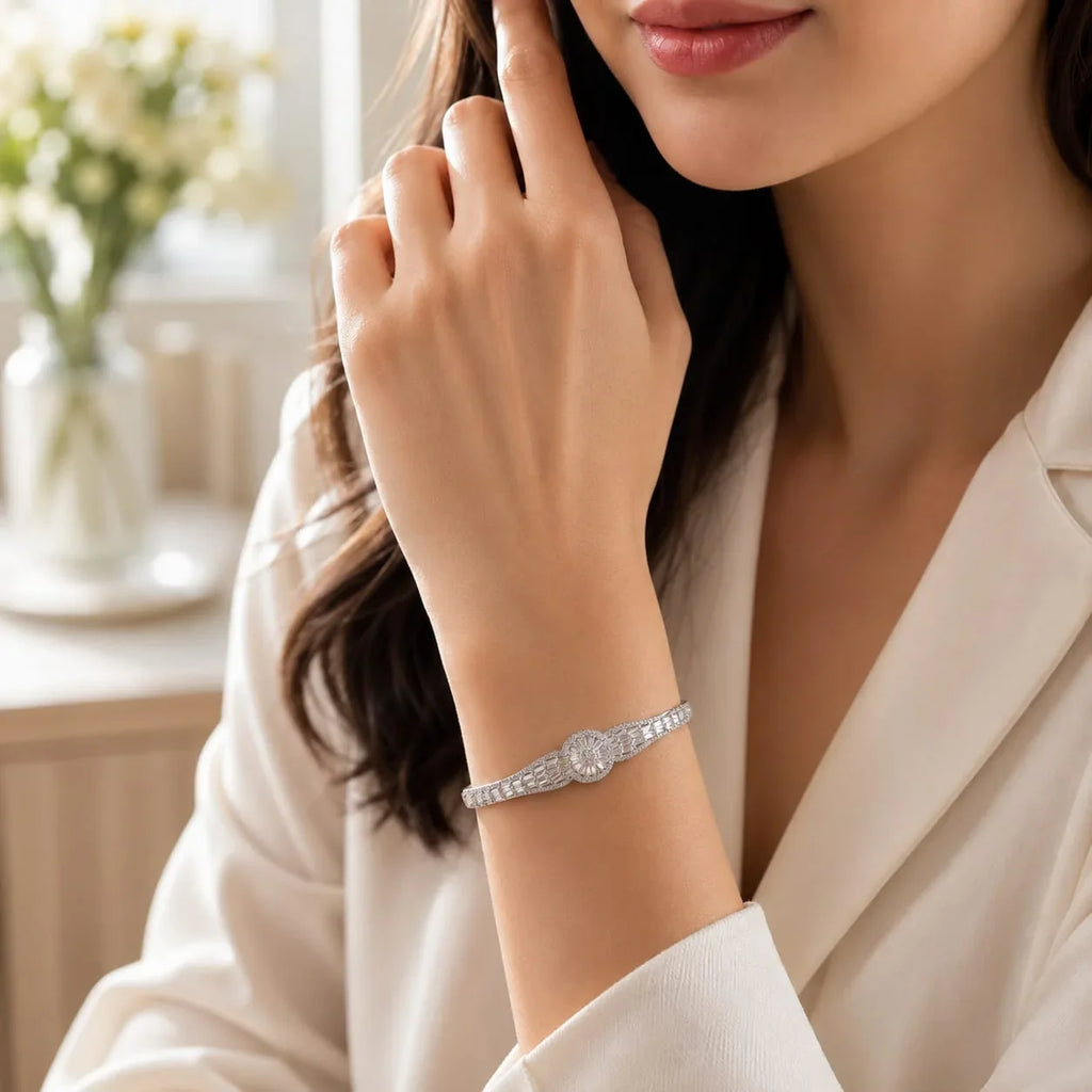 Floral Baguette Bangle Bracelet