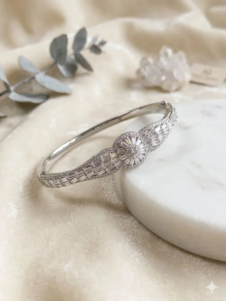 Floral Baguette Bangle Bracelet