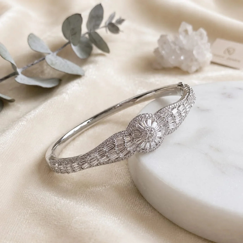 Floral Baguette Bangle Bracelet