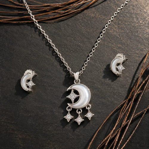 Crescent Moon & Star Necklace & Stud Set