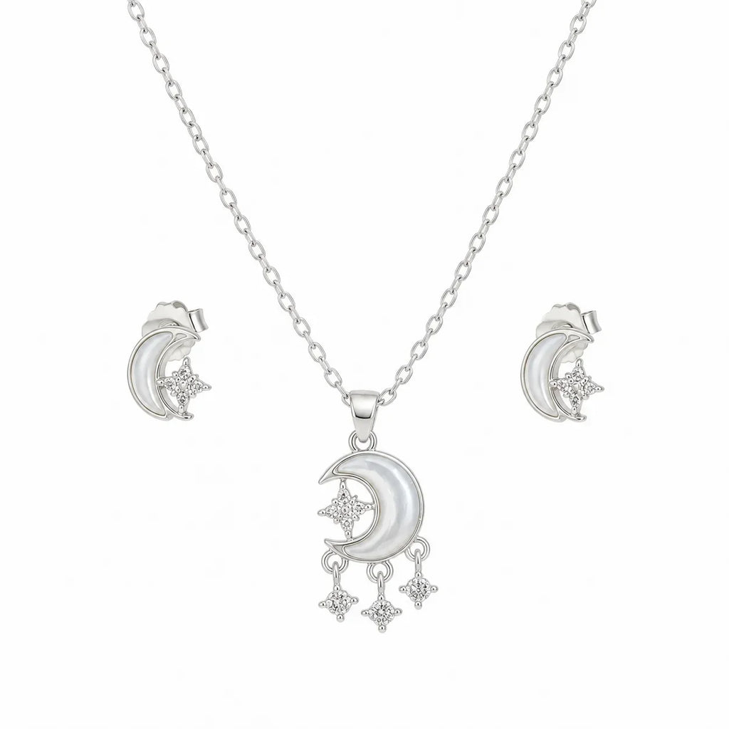 Crescent Moon & Star Necklace & Stud Set