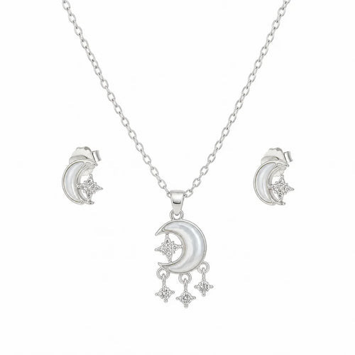 Crescent Moon & Star Necklace & Stud Set