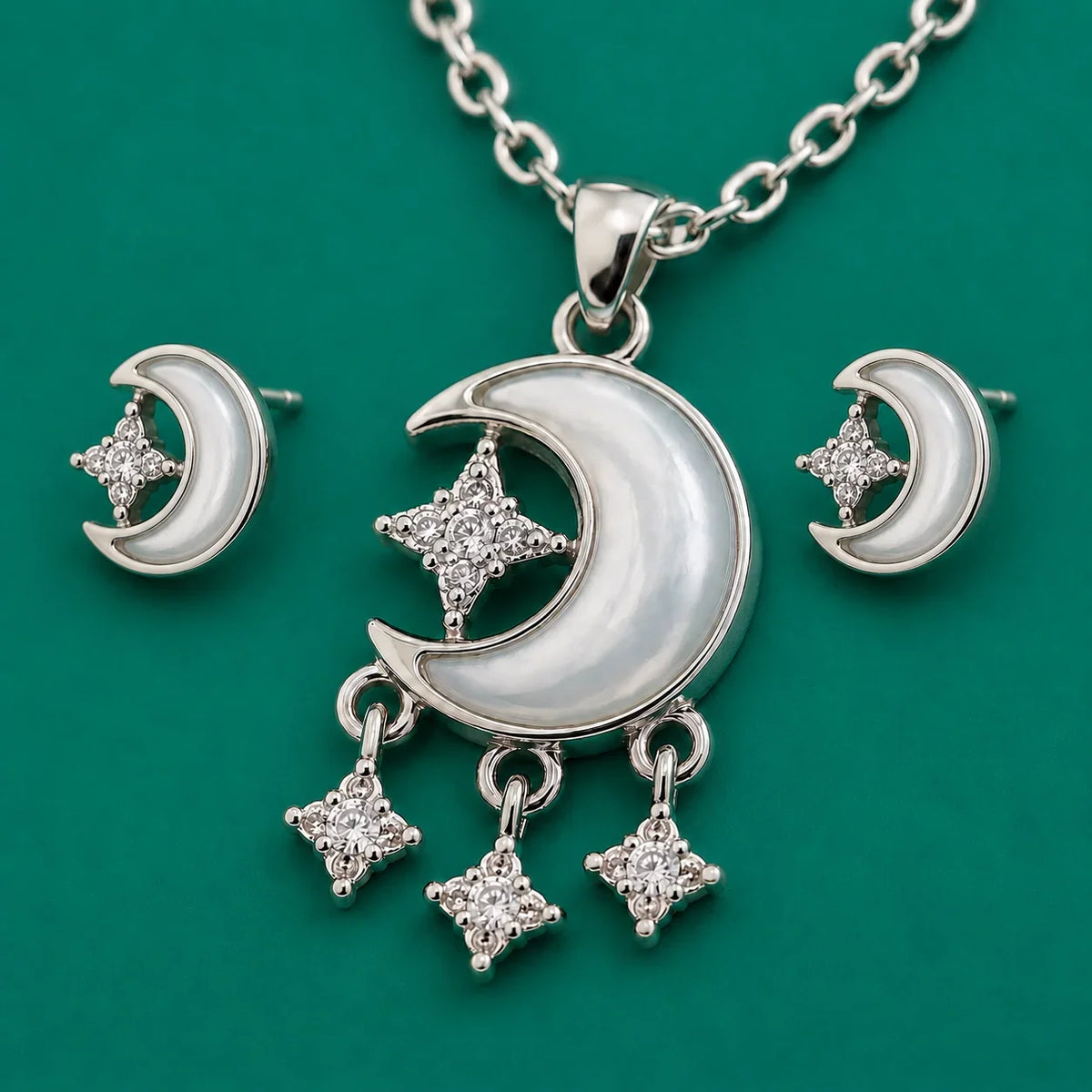 Crescent Moon & Star Necklace & Stud Set