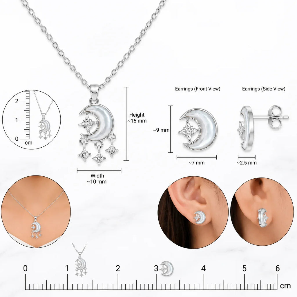 Crescent Moon & Star Necklace & Stud Set