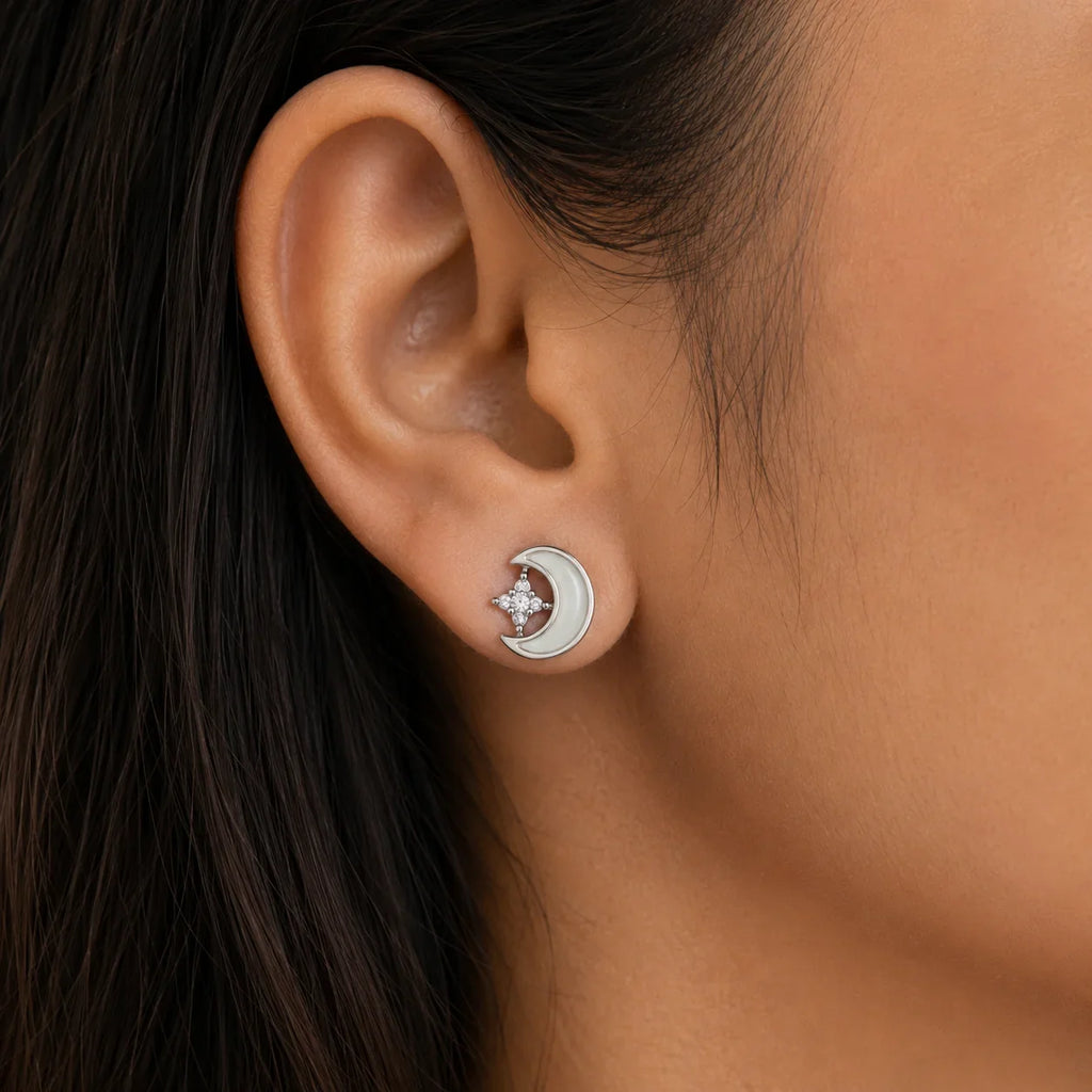 Crescent Moon & Star Necklace & Stud Set