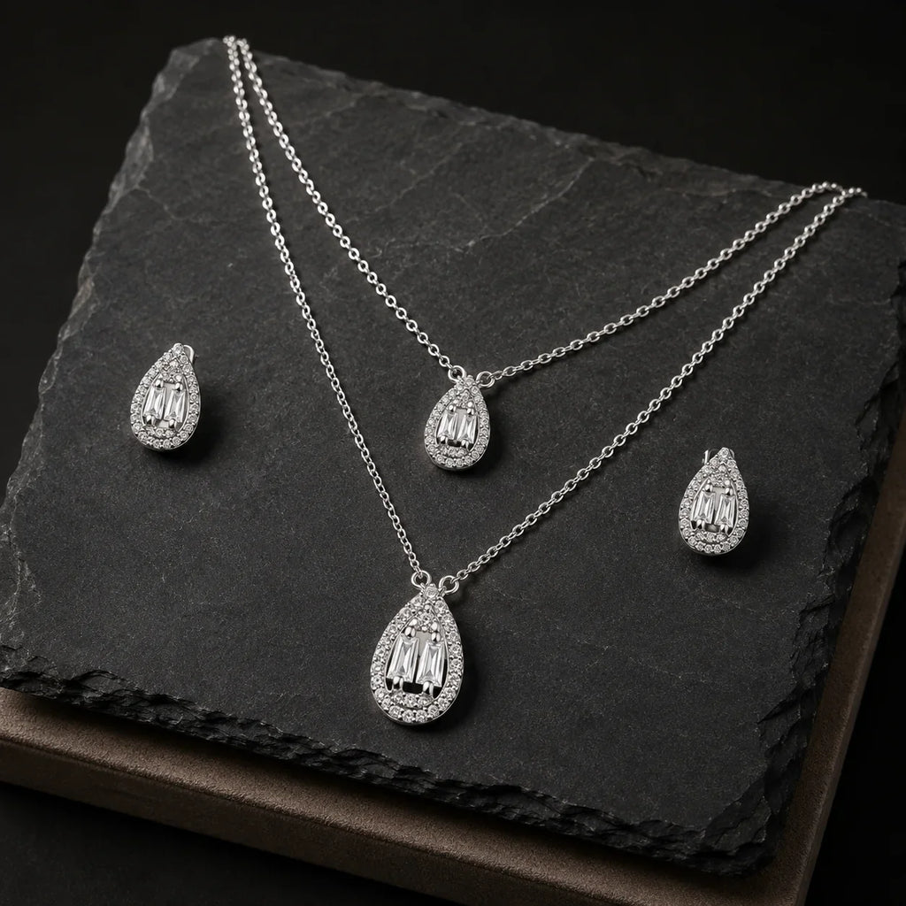 Teardrop Crystal Necklace & Earrings Set