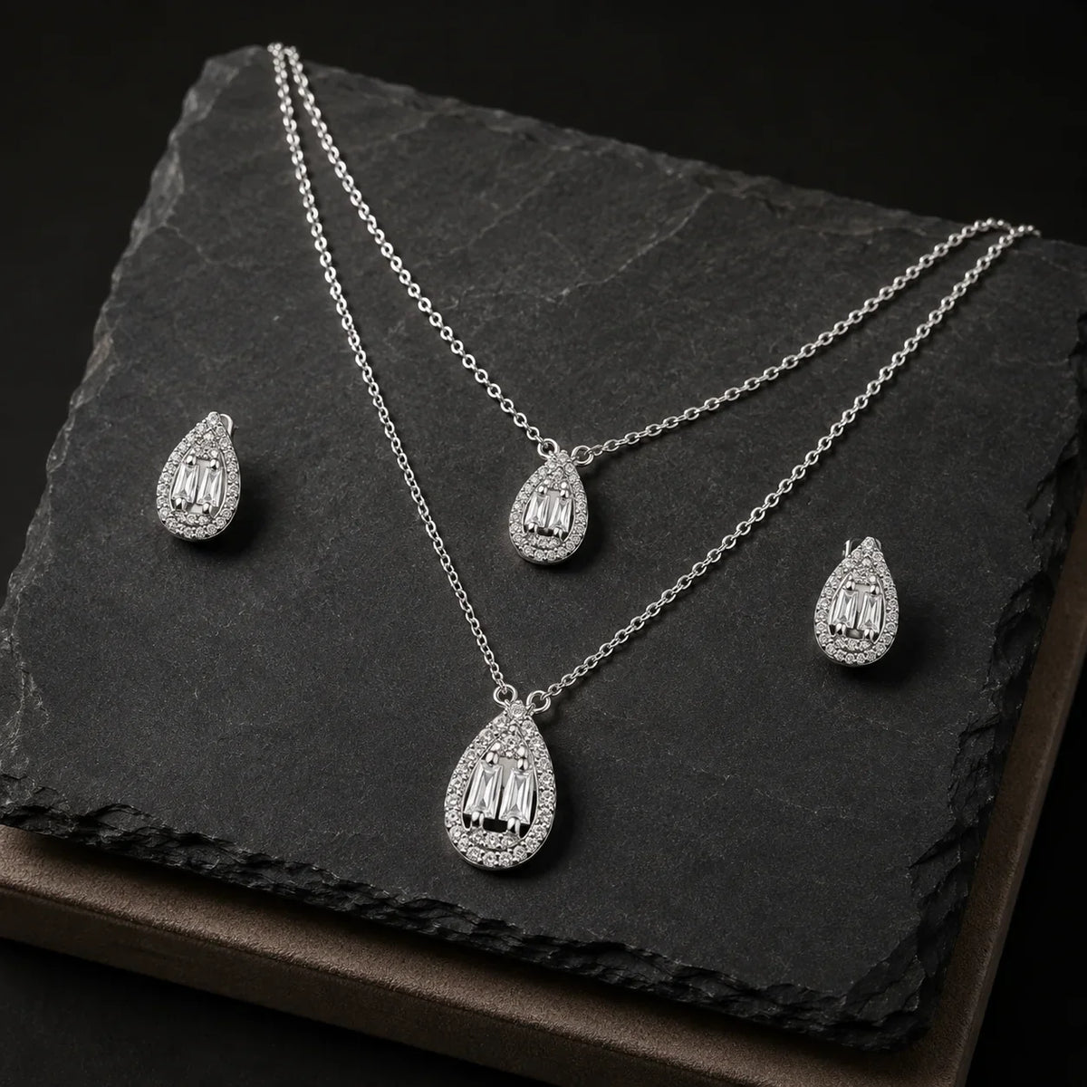 Teardrop Crystal Necklace & Earrings Set