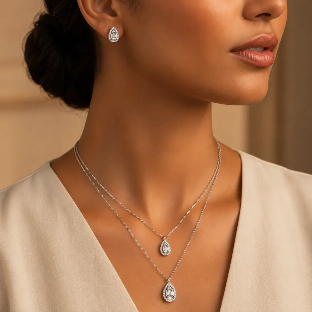 Teardrop Crystal Necklace & Earrings Set
