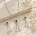 Emerald Green Halo Necklace & Earrings Set