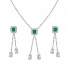 Emerald Green Halo Necklace & Earrings Set