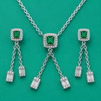 Emerald Green Halo Necklace & Earrings Set