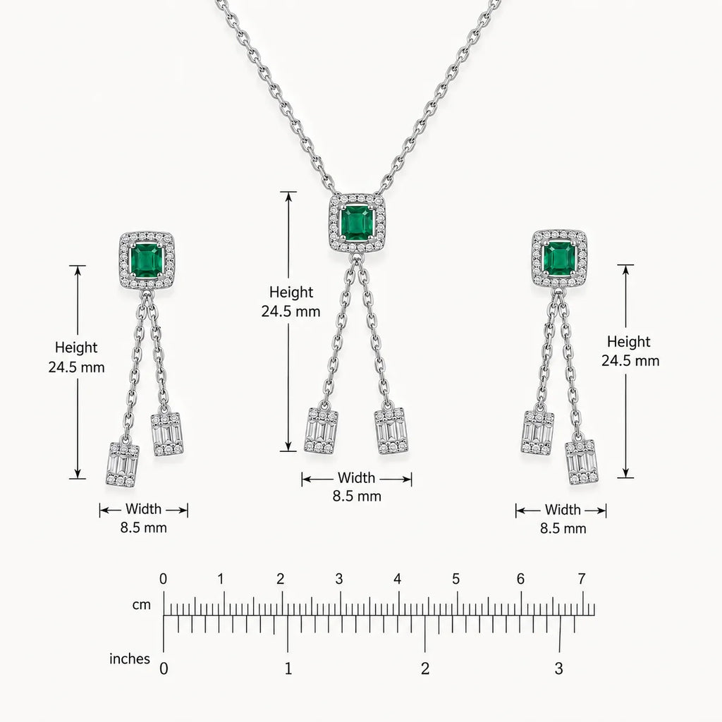 Emerald Green Halo Necklace & Earrings Set