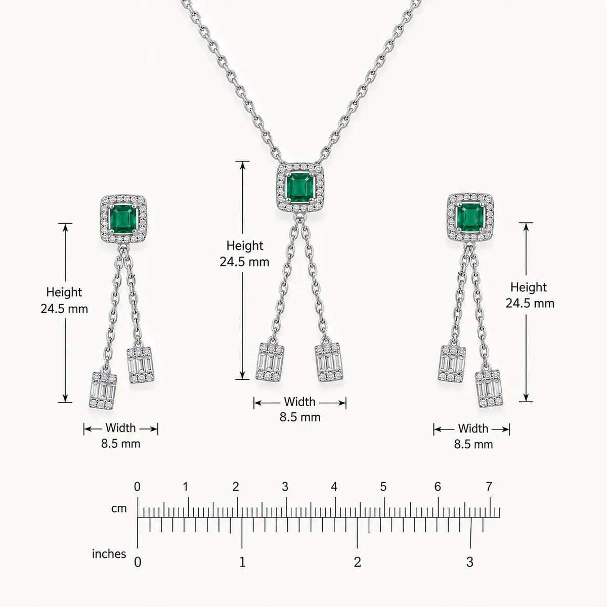 Emerald Green Halo Necklace & Earrings Set