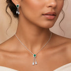 Emerald Green Halo Necklace & Earrings Set