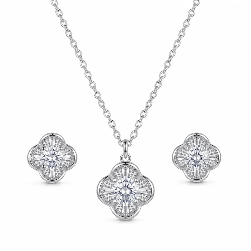 Floral Crystal Necklace & Earrings Set