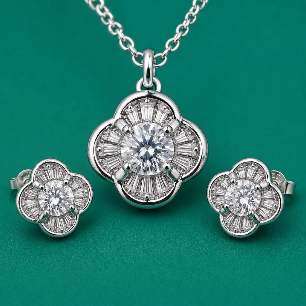 Floral Crystal Necklace & Earrings Set