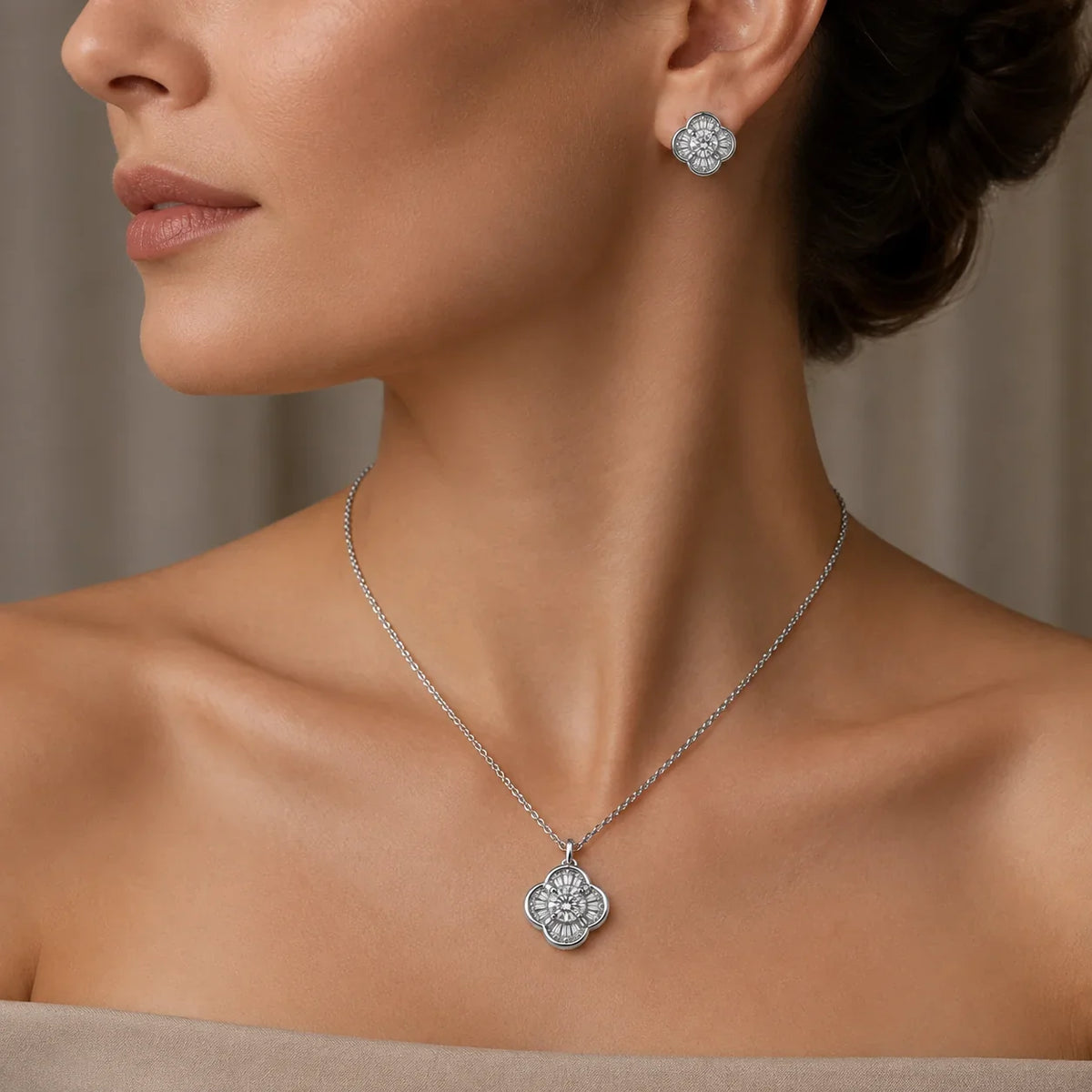 Floral Crystal Necklace & Earrings Set