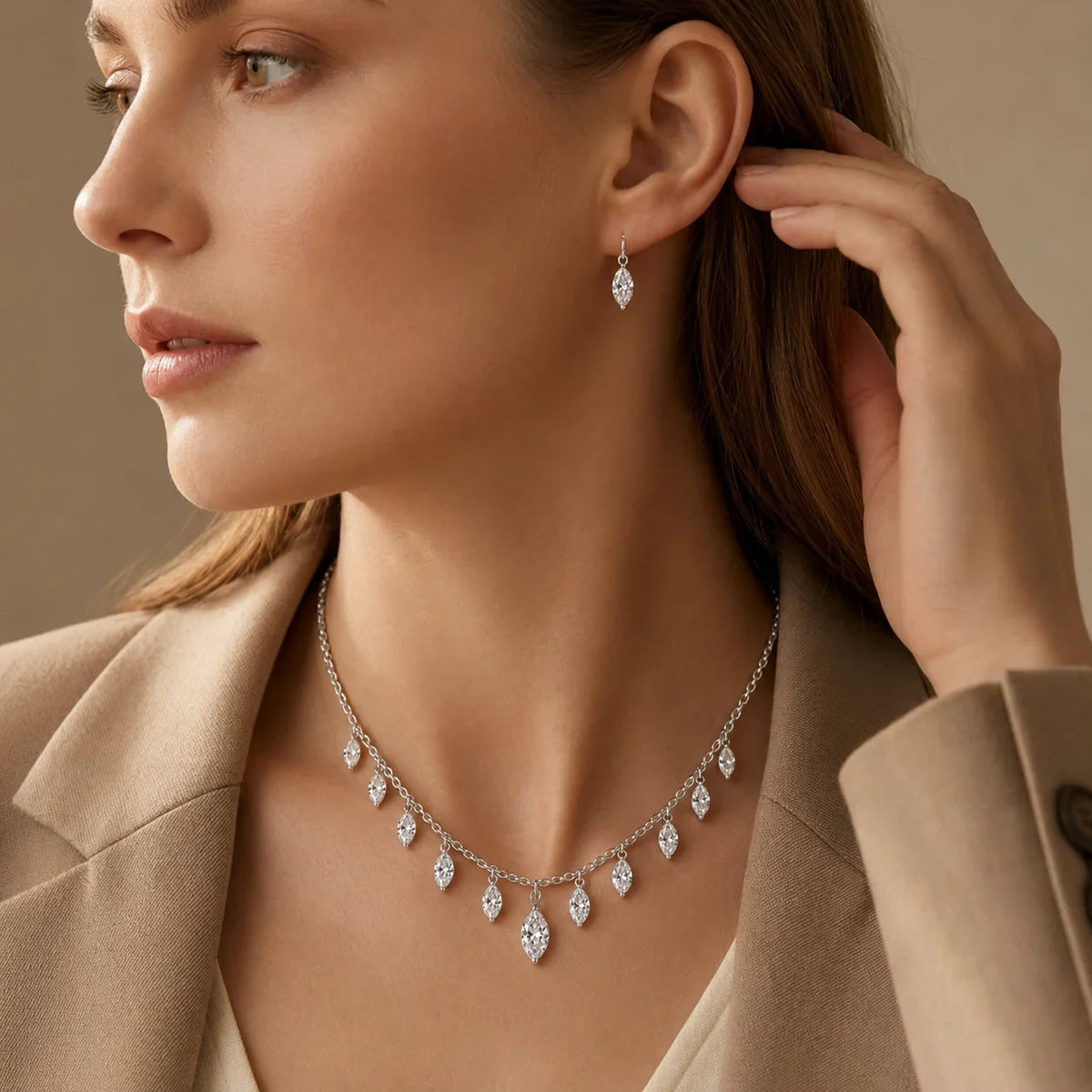 Marquise Crystal Drop Necklace & Earrings Set