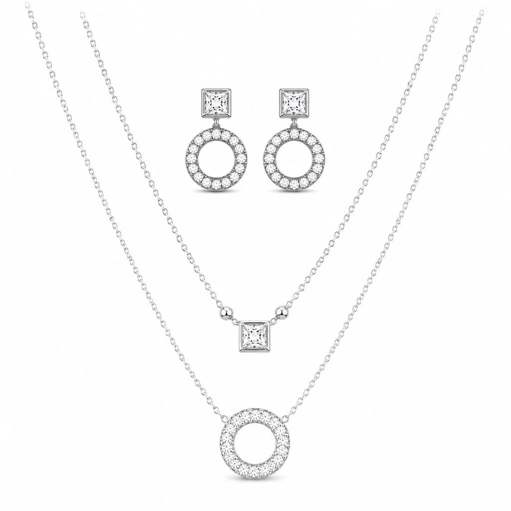 Cubic Zirconia Circle Necklace & Earrings Set