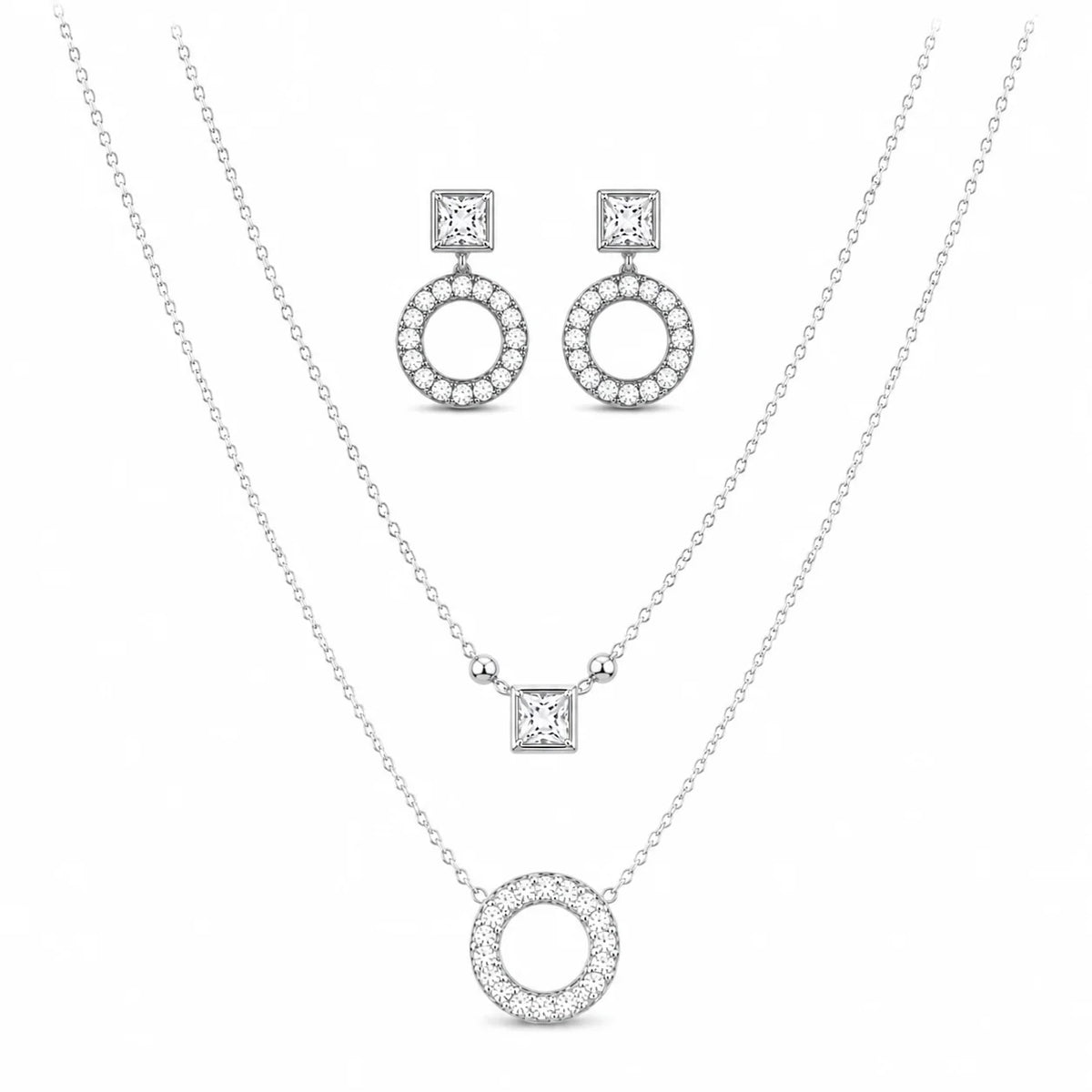 Cubic Zirconia Circle Necklace & Earrings Set