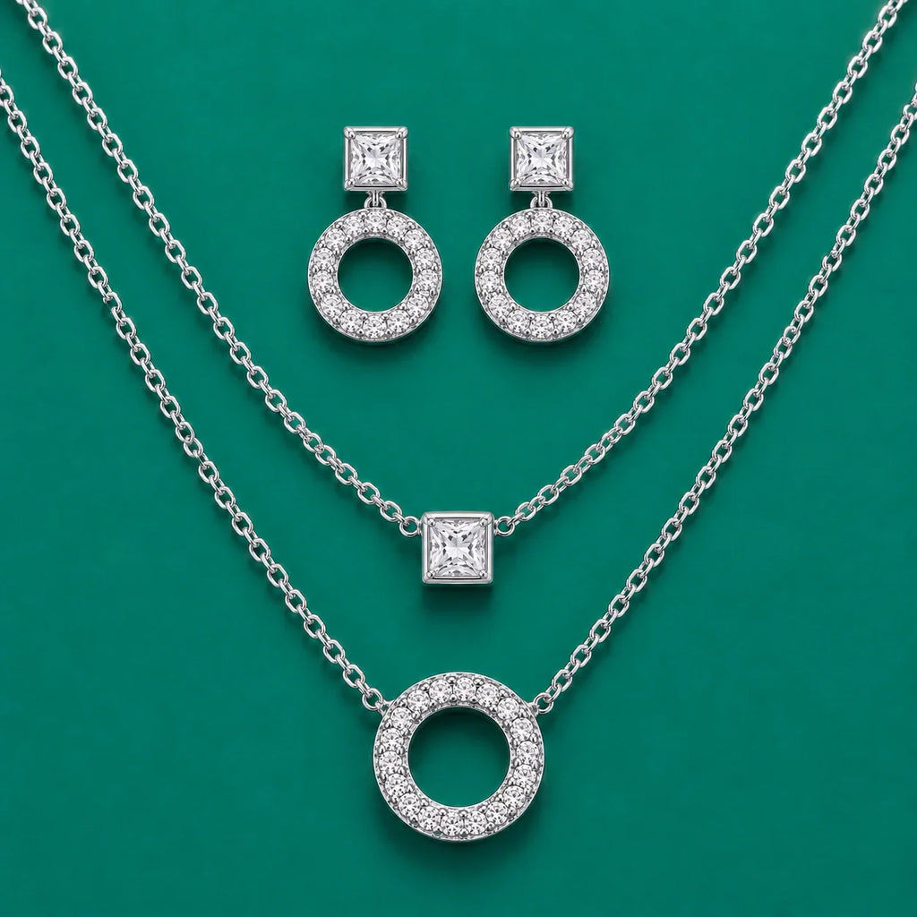 Cubic Zirconia Circle Necklace & Earrings Set