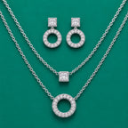 Cubic Zirconia Circle Necklace & Earrings Set