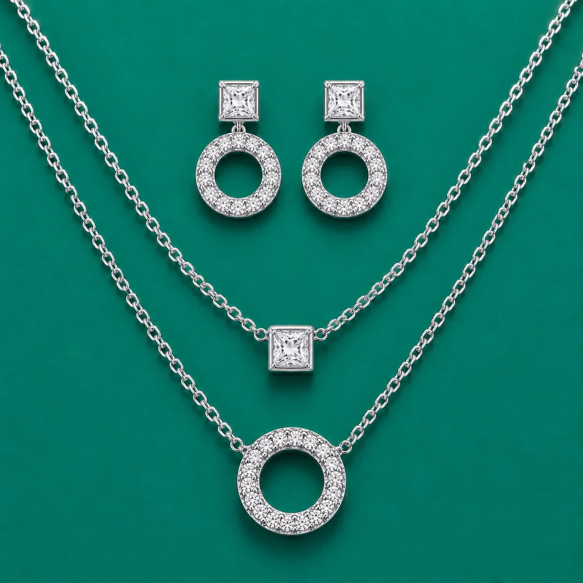 Cubic Zirconia Circle Necklace & Earrings Set
